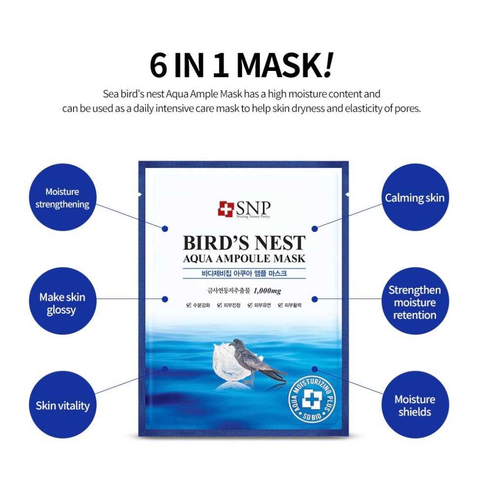 SNP Bird's Nest Aqua Ampoule Mask - RIMAN KBeauty - Korean Skincare Routine for Glass Skin