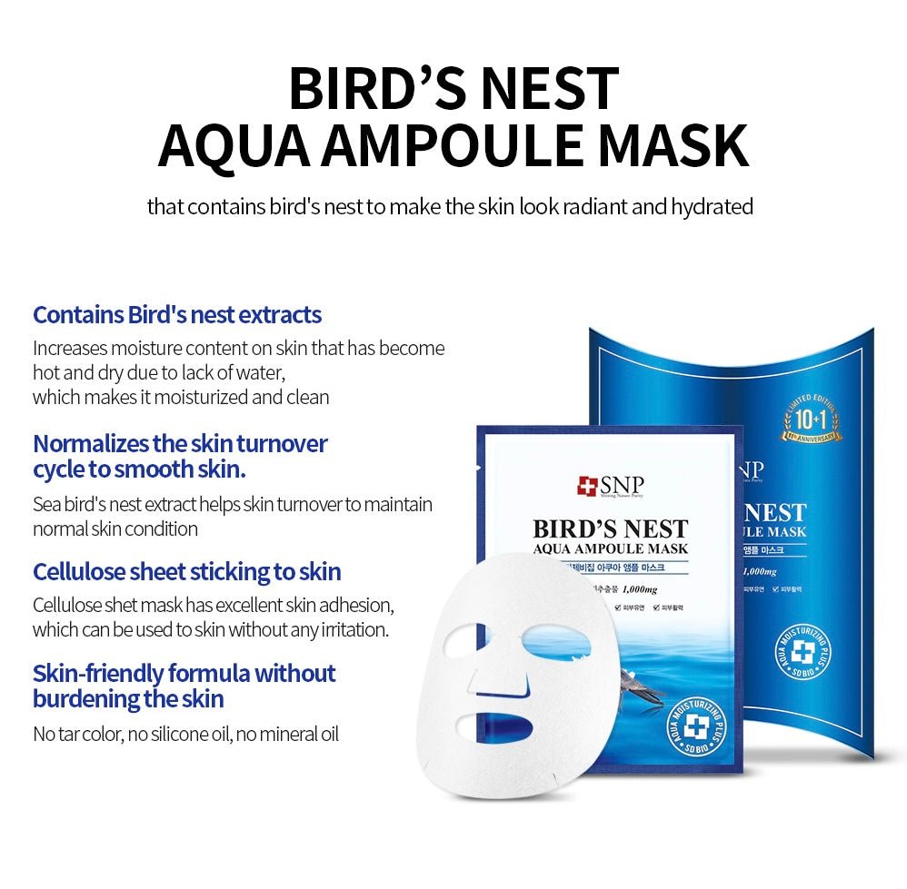 SNP Bird's Nest Aqua Ampoule Mask - RIMAN KBeauty - Korean Skincare Routine for Glass Skin
