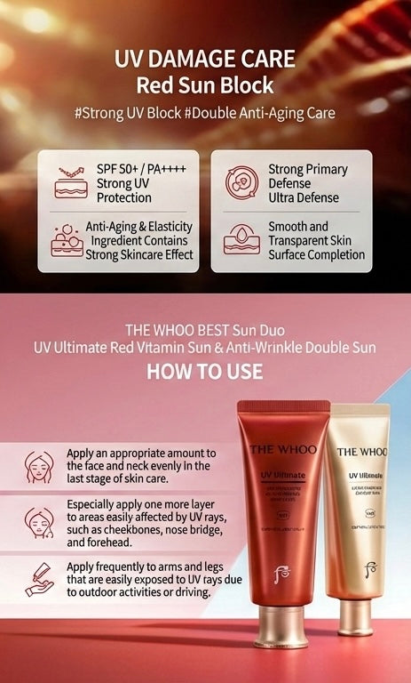 The History of Whoo: UV Ultimate Red Vitamin Sunscreen 75mL SPF50+ PA++++ 3 Piece Set