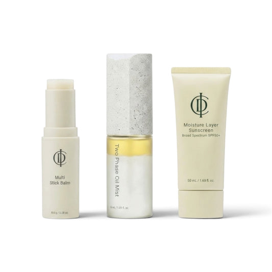 Moisture On The Go Trio - Multi-Stick Balm, Two Phase Oil Mist, Moisturizing Sunscreen
