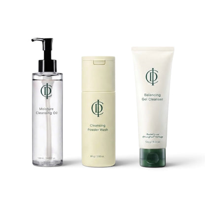 Double Cleanse Balancing Gel Cleanser Trio: Moisture Cleansing Oil, Cleansing Powder Wash, Balancing Gel Cleanser