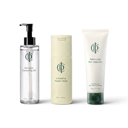 Double Cleanse Balancing Gel Cleanser Trio: Moisture Cleansing Oil, Cleansing Powder Wash, Balancing Gel Cleanser