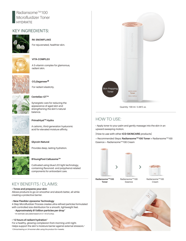 Newly Reformulated ICD Radiansome™100 Microfluidizer Essential Toner - Available April 1st - RIMAN KBeauty - 